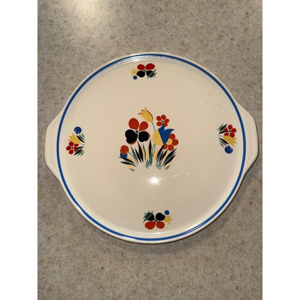 Vintage Universal Potteries Inc. Circus‎ Round Platter 1940’s Floral Cake Plate
